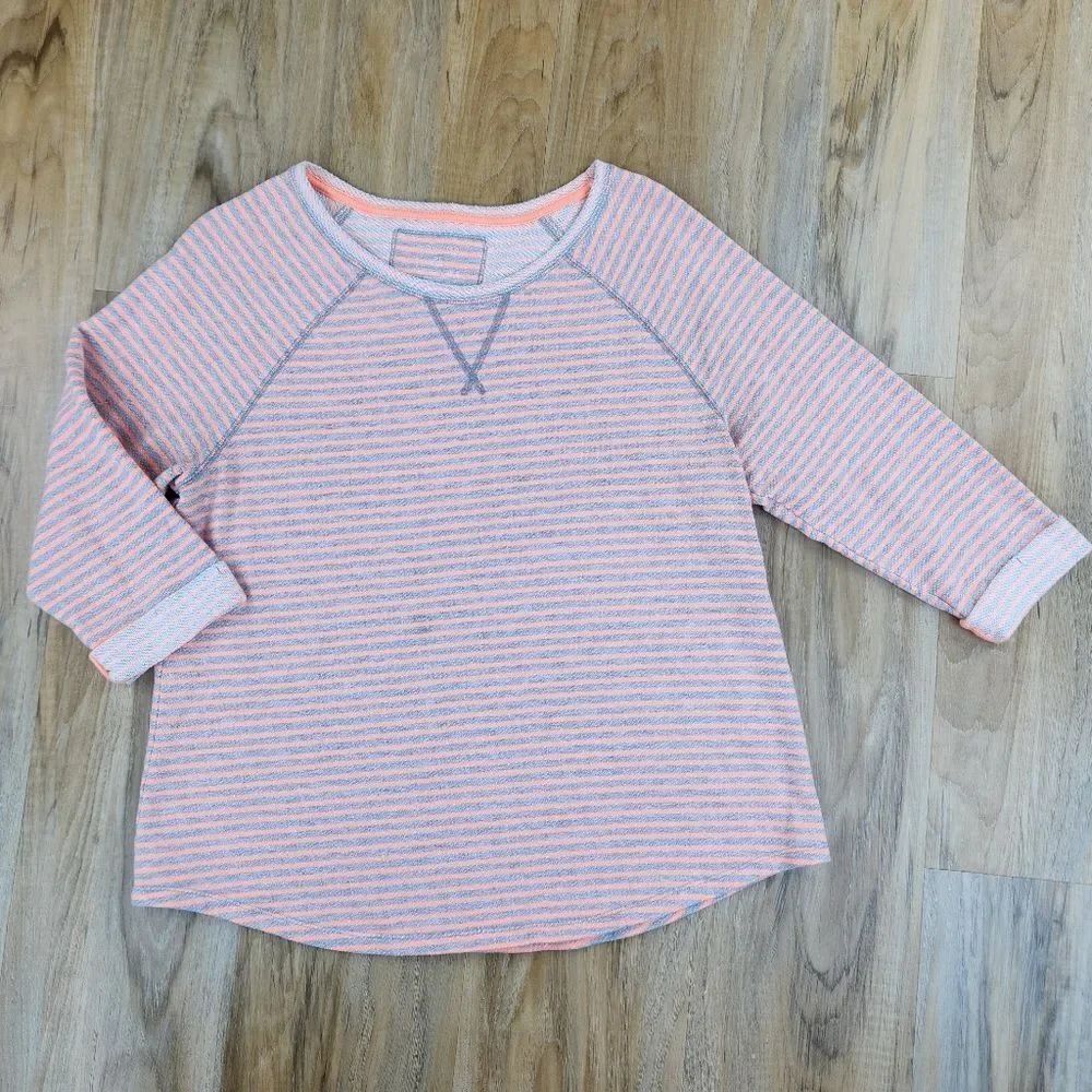 💛Sonoma Orange & Gray Stripe Cuffed 3/4 Sleeve Activewear Top Petite Large